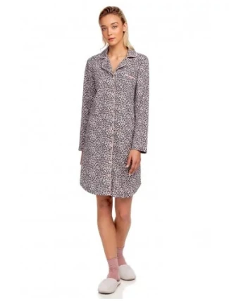 Dámská noční košile 15446 - 271 šedá/růžová se vzorem - Vamp Dámská noční košile 15446 - 271 šedá/růžová se vzorem - Vamp