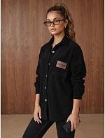 Dámská oversize košilová bunda z kordového materiálu, černá, FashionStreet TY6056 Dámská oversize košilová bunda z kordového materiálu, černá, FashionStreet TY6056