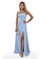 663-2 ELARA korzetové maxi šaty s rozparkem a zavazováním na zádech - modré 663-2 ELARA korzetové maxi šaty s rozparkem a zavazováním na zádech - modré