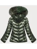 Zelená lesklá dámská zimní bunda s kapucí (5m773-238) Zelená lesklá dámská zimní bunda s kapucí (5m773-238)