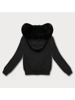 Krátká černá bunda s kožešinovou podšívkou S'West (B8506-1) Krátká černá bunda s kožešinovou podšívkou S'West (B8506-1)