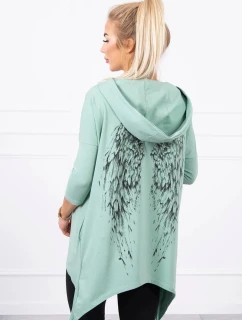 Tmavě mátová mikina s potiskem křídel