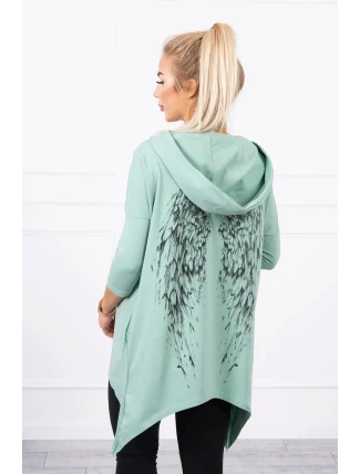 Tmavě mátová mikina s potiskem křídel