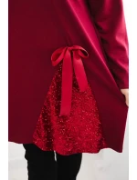 Dámská plus size šaty s ozdobnou vsadkou z flitrů bordová