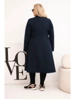 Dámský kabát Plus Size klasický s knoflíky a límečkem modrý