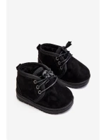 Dívčí šněrovací Sněhové Boty S Kožešinou černé Hunter