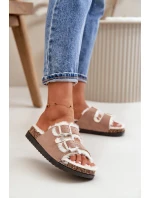 Dámské Pantofle S Přezkami A Kožíškem Béžové Ezilena