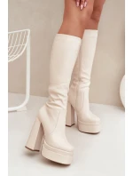 Zateplené dámské kozačky na podpatku a platformě světle béžové Lysara Zateplené dámské kozačky na podpatku a platformě světle béžové Lysara