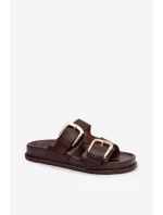 Dámské ekologické kožené pantofle se zlatými sponami Čokoládové Tervessa