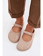 Kožené semišové baleríny Barefoot s páskem Zazoo 10206 béžové Kožené semišové baleríny Barefoot s páskem Zazoo 10206 béžové
