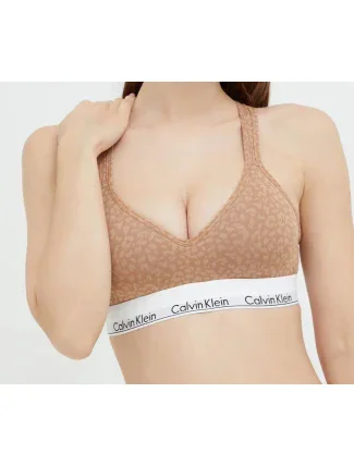 Dámská sportovní podprsenka QF1654E 796 hnědá/vzor - Calvin Klein