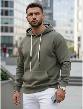 Pánská mikina s klokankou khaki FashionStreet BX5954