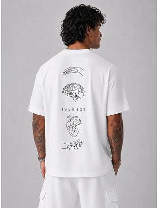 Pánské bavlněné tričko oversize s potiskem bílé FashionStreet NX4016R Pánské bavlněné tričko oversize s potiskem bílé FashionStreet NX4016R