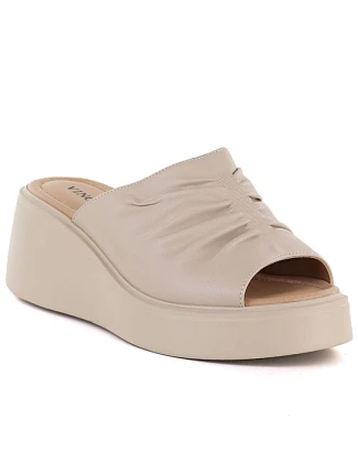 Dámské kožené žabky na platformě beige Vinceza 66949