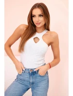 Dámská bezrukávová blůza s výřezem a ozdobnou sponou šedá