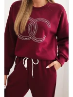 Dámský komplet z viskózy s ozdobným motivem a kalhotami švestkový