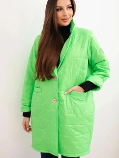 Dámská bunda Plus Size prošívaná s ozdobnými knoflíky a límcem zelený neon