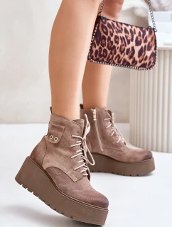 Semišové Dámské Kotníkové Boty Na Platformě A Klínu Zateplené Béžové Zazoo 60499