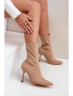 Materiálové Botky Na Jehlovém Podpatku Tmavě Béžové Amune