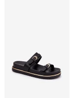 Dámské Klapky Hladké Na Platformě S Popruhy A Přezkami Černé Ziferte