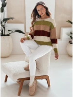 Dámský pruhovaný svetr CALVENA camel green FashionStreet MY2559