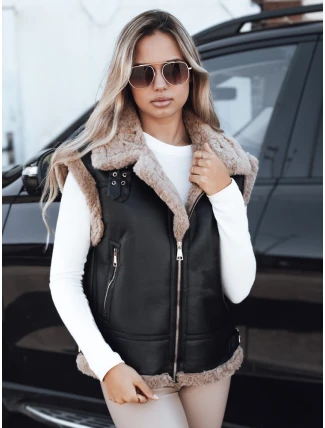 Dámská kožená vesta s ovčí kůží černá FashionStreet TY5251