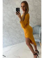 Asymetrické šaty, 3/4 rukávy, hořčicová barva Asymetrické šaty, 3/4 rukávy, hořčicová barva