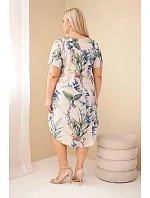 Dámské viskózové šaty Plus Size s krátkým rukávem a výstřihem na knoflíky béžová