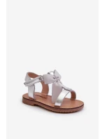 Dětské sandálky S Mašlí Na suchý zip Stříbrné Joratia Dětské sandálky S Mašlí Na suchý zip Stříbrné Joratia
