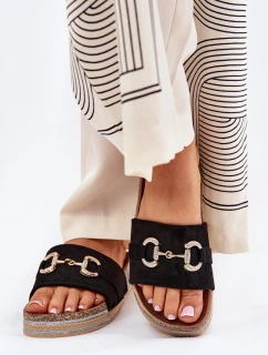 Dámské Klapky Na Platformě Se Zlatou Dekorací A Leskem Černé Morisela