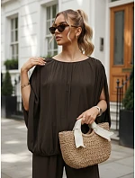Dámská viskózová souprava se širokými kalhotami, hnědá, FashionStreet AY1201 Dámská viskózová souprava se širokými kalhotami, hnědá, FashionStreet AY1201
