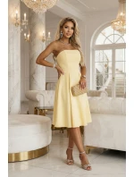 641-3 VIVIENNE korzetové rozšířené midi šaty s páskem - pastelově žluté 641-3 VIVIENNE korzetové rozšířené midi šaty s páskem - pastelově žluté