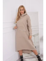 Zateplené šaty s kapucí béžové