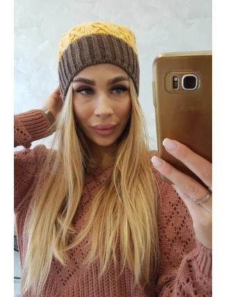 Bibiana fleecová čepice K264 mocca+yellow Bibiana fleecová čepice K264 mocca+yellow