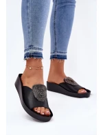 Kožené Dámské Sandačky S Ozdobou KV51-028 Černé