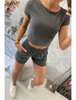 Bavlněná souprava s kraťasy grafitová