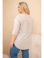 Dámská bavlněná halenka Plus Size s výstřihem na knoflíky béžová