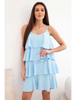 Dámské mini šaty na ramínka s volány modré