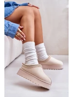 Dámské Sněhule Na Platformě Zateplené Kožešinou Světle Béžové Remenia