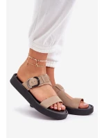 Dámské Semišové Pantofle Na Platformě Béžové Zazoo 3024