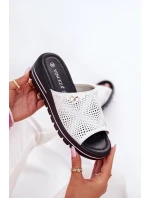 Dámské kožené pantofle na klínu Vinceza 41477 bílé