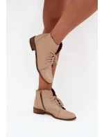 Kožené Boty Na Plochém Podpatku Béžové Zazoo 2964