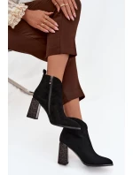 Kožené semišové dámské kotníkové boty na podpatku s vyhříváním Černé Zivella