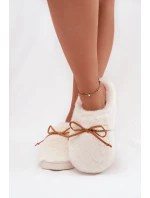 Kožešinové bačkory s mašlí ecru Minella