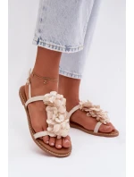 Dámské ploché sandály s ozdobnými květinami Jasnobeżowe Noemia