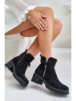 Dámské Kotníkové Boty S Ažurovým Vzorem Na Podpatku Černé Oviria Dámské Kotníkové Boty S Ažurovým Vzorem Na Podpatku Černé Oviria