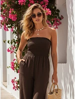 Dámský letní overal se širokými nohavicemi hnědý FashionStreet EY2654