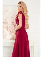 ELENA - Dlouhé dámské šaty ve vínové bordó barvě s výstřihem a zavazováním na ramenou 405-1 ELENA - Dlouhé dámské šaty ve vínové bordó barvě s výstřihem a zavazováním na ramenou 405-1