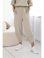 Bavlněný komplet halenka + kalhoty béžový