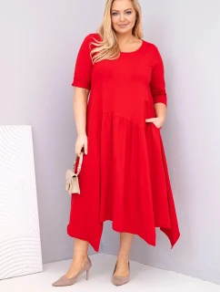 Dámská bavlněná sukýnka Plus Size s asymetrickým spodním okrajem červená
